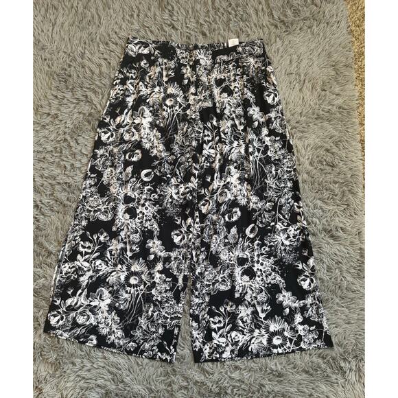 G.I.L.I. Pants - G.I.L.I. Pants Womens Size XL Black White Floral Jetsetter Side Slit Wideleg